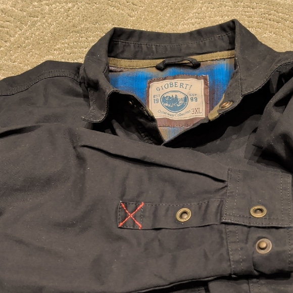 Men's Black Shirt Jacket with Blue Plaid Lining - Picture 4 of 4